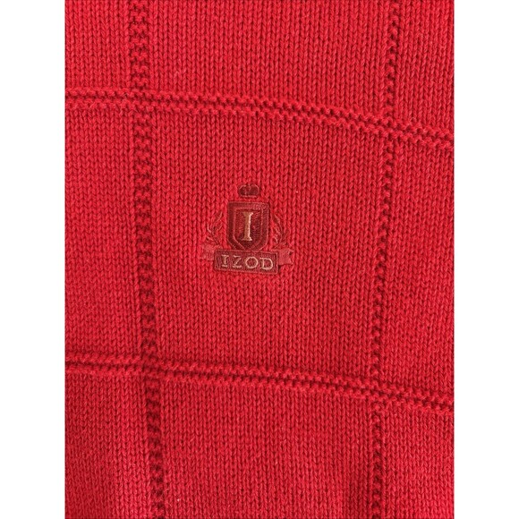 Vintage Izod Windowpane Sweater Red Pullover Cotton Grandpa Pullover Mens Sz 2XL - Picture 3 of 9